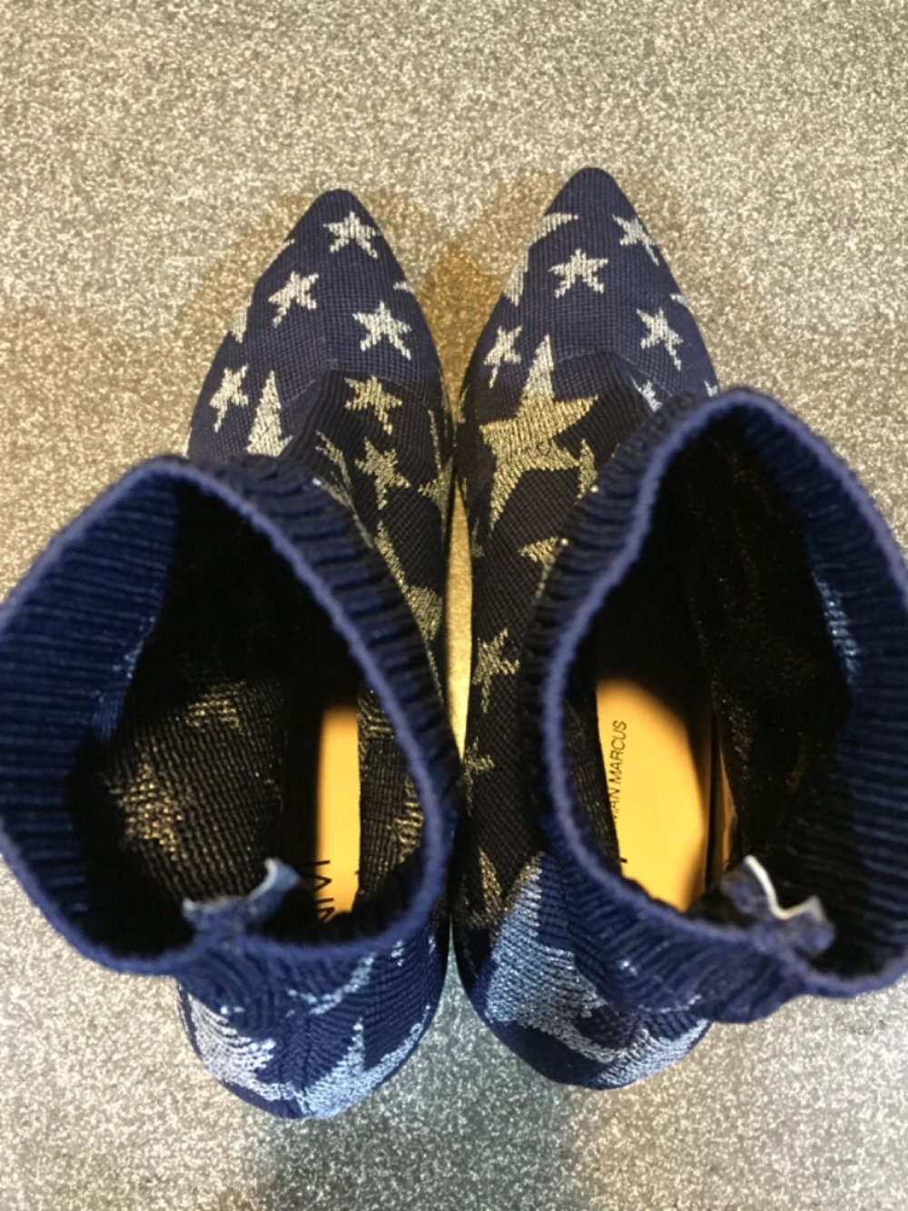 Neiman Marcus Navy Knit Star Sock Booties w/ Metallic Silver Stars - Picture 8 of 9